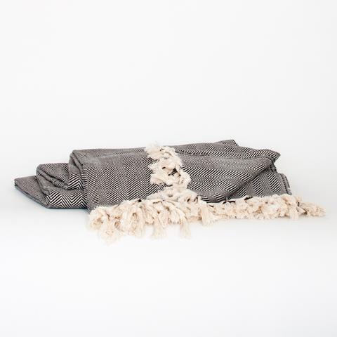Peshtemal Style Coverlet - Black & White